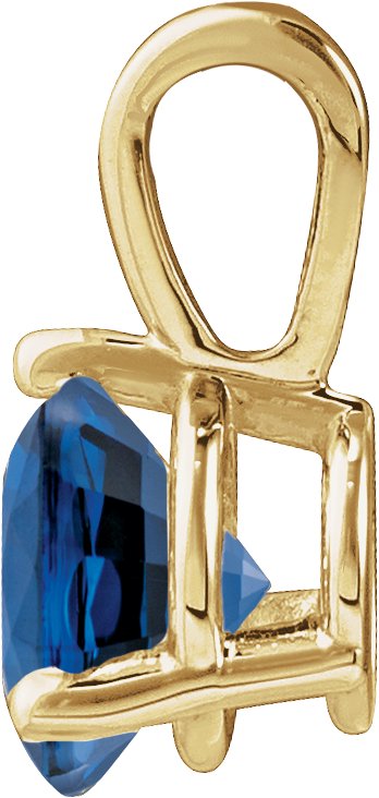 14K Gold Round Lab-Grown Blue Sapphire Solitaire Necklace or Pendant - Yellow Gold - view 2