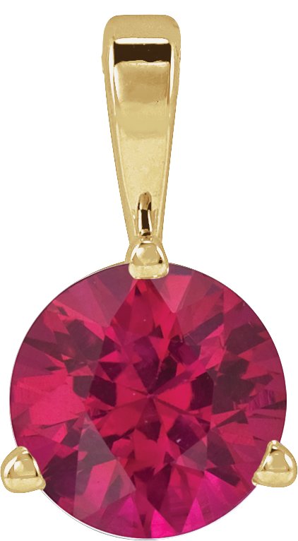 14K Gold Round Lab-Grown Ruby Solitaire Necklace or Pendant IV - Yellow Gold