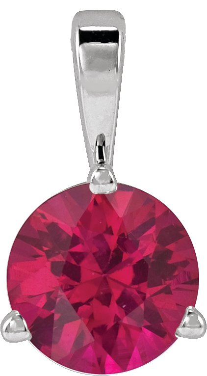 14K Gold Round Lab-Grown Ruby Solitaire Necklace or Pendant IV - White Gold