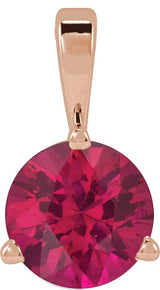 14K Gold Round Lab-Grown Ruby Solitaire Necklace or Pendant IV - Rose Gold