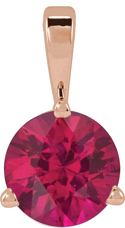 14K Gold Round Lab-Grown Ruby Solitaire Necklace or Pendant IV - Rose Gold
