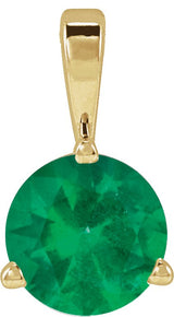 14K Gold Round Lab-Grown Emerald Solitaire Necklace or Pendant IV - Yellow Gold