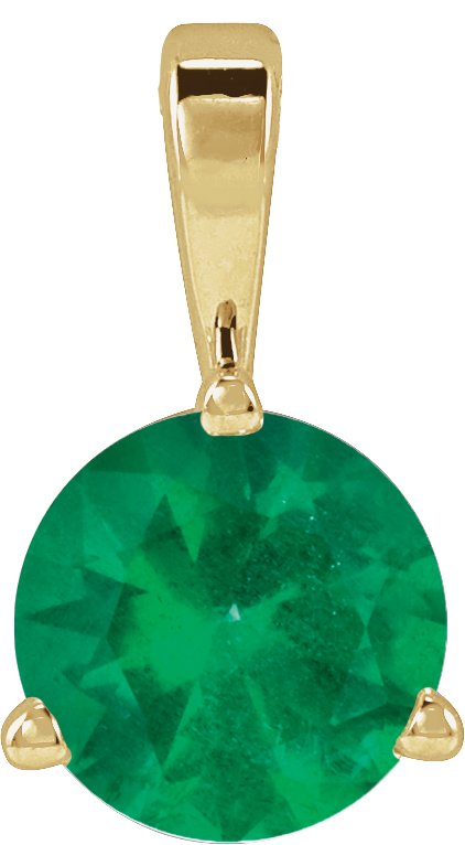 14K Gold Round Lab-Grown Emerald Solitaire Necklace or Pendant IV - Yellow Gold
