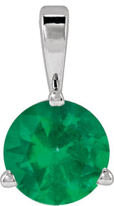 14K Gold Round Lab-Grown Emerald Solitaire Necklace or Pendant IV - White Gold