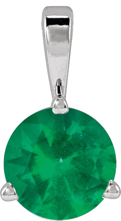 14K Gold Round Lab-Grown Emerald Solitaire Necklace or Pendant IV - White Gold