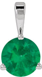 Platinum Round Lab-Grown Emerald Solitaire Necklace or Pendant IV