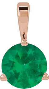 14K Gold Round Lab-Grown Emerald Solitaire Necklace or Pendant IV - Rose Gold