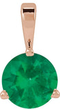14K Gold Round Lab-Grown Emerald Solitaire Necklace or Pendant IV - Rose Gold
