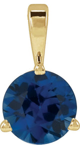 14K Gold Round Lab-Grown Blue Sapphire Solitaire Necklace or Pendant IV - Yellow Gold