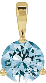 14K Gold Round Lab-Grown Aqua Sapphire Solitaire Necklace or Pendant - Yellow Gold