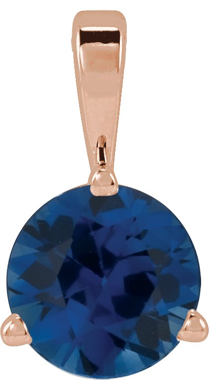 14K Gold Round Lab-Grown Blue Sapphire Solitaire Necklace or Pendant IV - Rose Gold