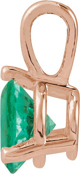 14K Gold Round Lab-Grown Emerald Solitaire Necklace or Pendant - Rose Gold - view 2