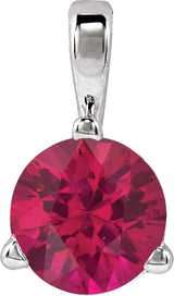 14K Gold Round Lab-Grown Ruby Solitaire Necklace or Pendant - White Gold