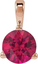 14K Gold Round Lab-Grown Ruby Solitaire Necklace or Pendant - Rose Gold