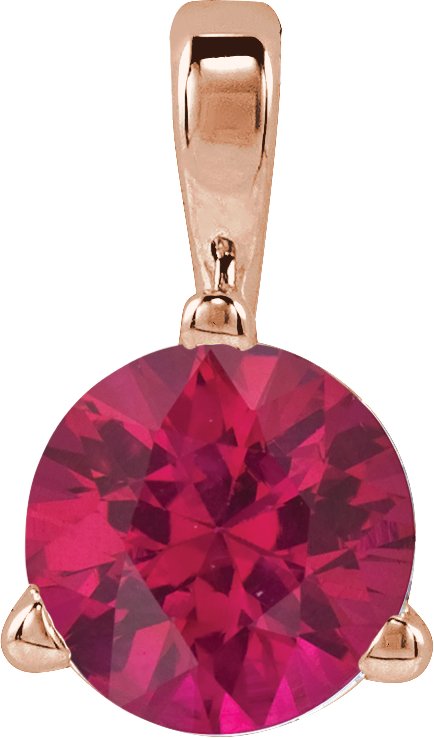 14K Gold Round Lab-Grown Ruby Solitaire Necklace or Pendant - Rose Gold