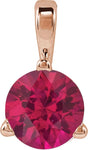 14K Gold Round Lab-Grown Ruby Solitaire Necklace or Pendant - Rose Gold