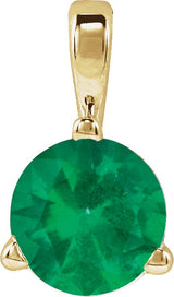 14K Gold Round Lab-Grown Emerald Solitaire Necklace or Pendant - Yellow Gold