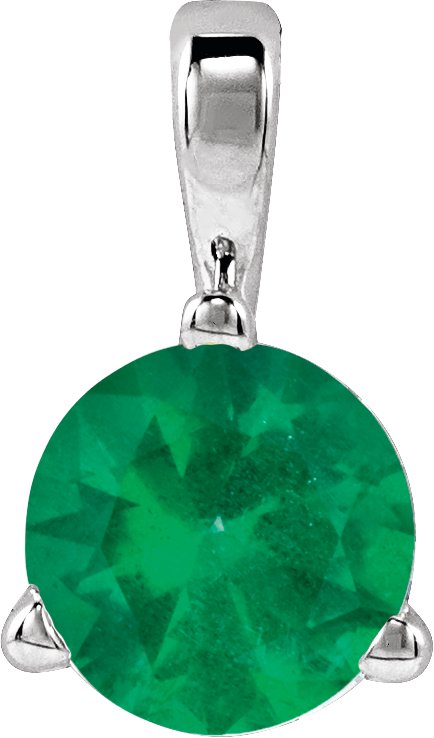 14K Gold Round Lab-Grown Emerald Solitaire Necklace or Pendant - White Gold