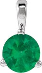 Platinum Round Lab-Grown Emerald Solitaire Necklace or Pendant