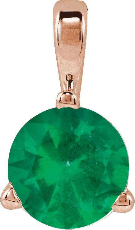 14K Gold Round Lab-Grown Emerald Solitaire Necklace or Pendant - Rose Gold