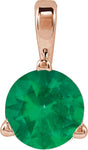 14K Gold Round Lab-Grown Emerald Solitaire Necklace or Pendant - Rose Gold