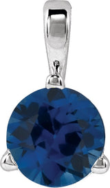Platinum Round Lab-Grown Blue Sapphire Solitaire Necklace or Pendant