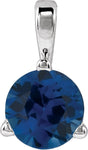 Platinum Round Lab-Grown Blue Sapphire Solitaire Necklace or Pendant