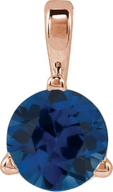 14K Gold Round Lab-Grown Blue Sapphire Solitaire Necklace or Pendant - Rose Gold