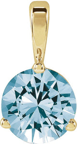14K Gold Round Lab-Grown Aqua Sapphire Solitaire Necklace or Pendant II - Yellow Gold