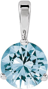 14K Gold Round Lab-Grown Aqua Sapphire Solitaire Necklace or Pendant II - White Gold