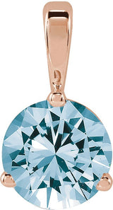 14K Gold Round Lab-Grown Aqua Sapphire Solitaire Necklace or Pendant II - Rose Gold