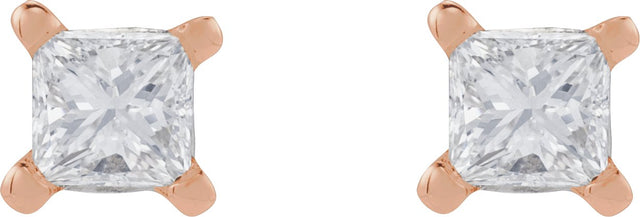 14K Gold Natural Diamond Square 4-Prong Lightweight Stud Earrings - Rose Gold
