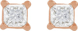14K Gold Natural Diamond Square 4-Prong Lightweight Stud Earrings - Rose Gold - view 2