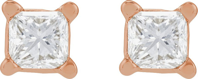 14K Gold Natural Diamond Square 4-Prong Lightweight Stud Earrings - Rose Gold - view 2