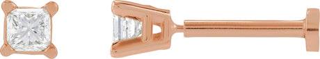 14K Gold Natural Diamond Square 4-Prong Lightweight Stud Earrings - Rose Gold