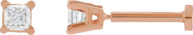 14K Gold Natural Diamond Square 4-Prong Lightweight Stud Earrings - Rose Gold