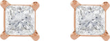 14K Gold Natural Diamond Square 4-Prong Lightweight Stud Earrings - Rose Gold