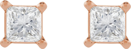 14K Gold Natural Diamond Square 4-Prong Lightweight Stud Earrings - Rose Gold
