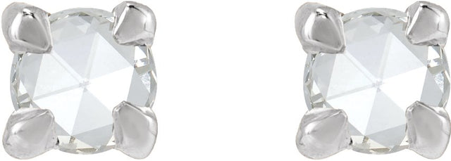 14K Gold Natural Diamond Round Rose-Cut 4-Prong Claw Stud Earrings - White Gold - view 2