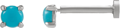 14K Gold Natural Turquoise Round Rose-Cut 4-Prong Claw Stud Earrings - White Gold