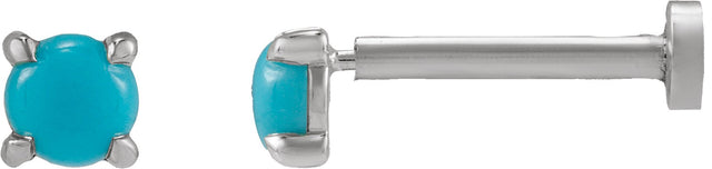 14K Gold Natural Turquoise Round Rose-Cut 4-Prong Claw Stud Earrings - White Gold
