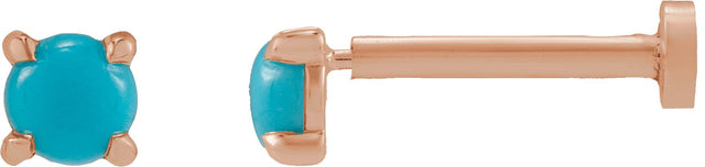 14K Gold Natural Turquoise Round Rose-Cut 4-Prong Claw Stud Earrings - Rose Gold