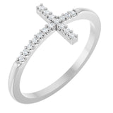 14K Gold Round Natural Diamond Sideways Cross Ring - White Gold