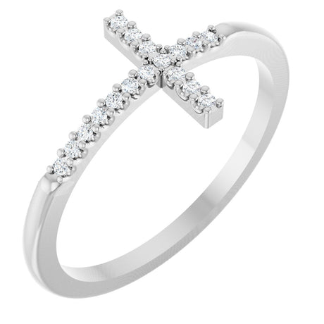 14K Gold Round Lab-Grown Diamond Sideways Cross Ring - White Gold