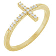 14K Gold Round Natural Diamond Sideways Cross Ring - Yellow Gold