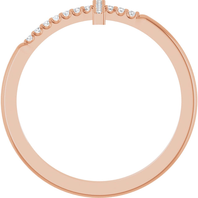 14K Gold Round Lab-Grown Diamond Sideways Cross Ring - Rose Gold - view 2