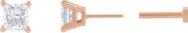 14K Gold Natural Diamond Square 4-Prong Lightweight Stud Earrings - Rose Gold - view 3