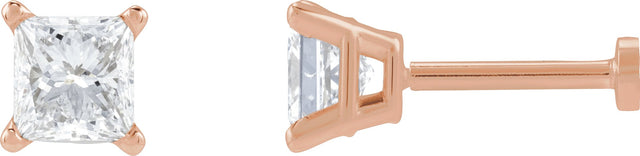 14K Gold Natural Diamond Square 4-Prong Lightweight Stud Earrings - Rose Gold