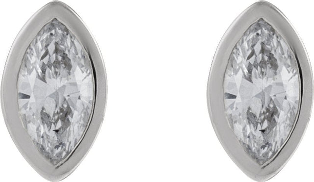 14K Gold Natural Diamond Marquise Bezel-Set Stud Earrings – 3.5x1.75mm - White Gold - view 2