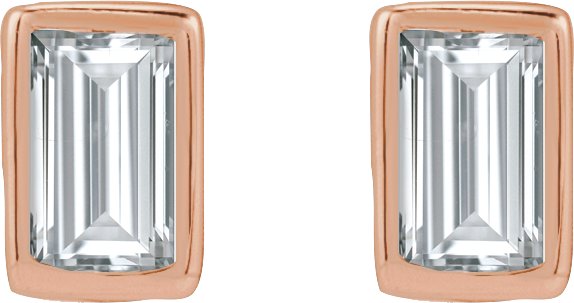 14K Gold Natural Diamond Straight Baguette Bezel-Set Stud Earrings – 2.5x1.5mm - Rose Gold - view 2